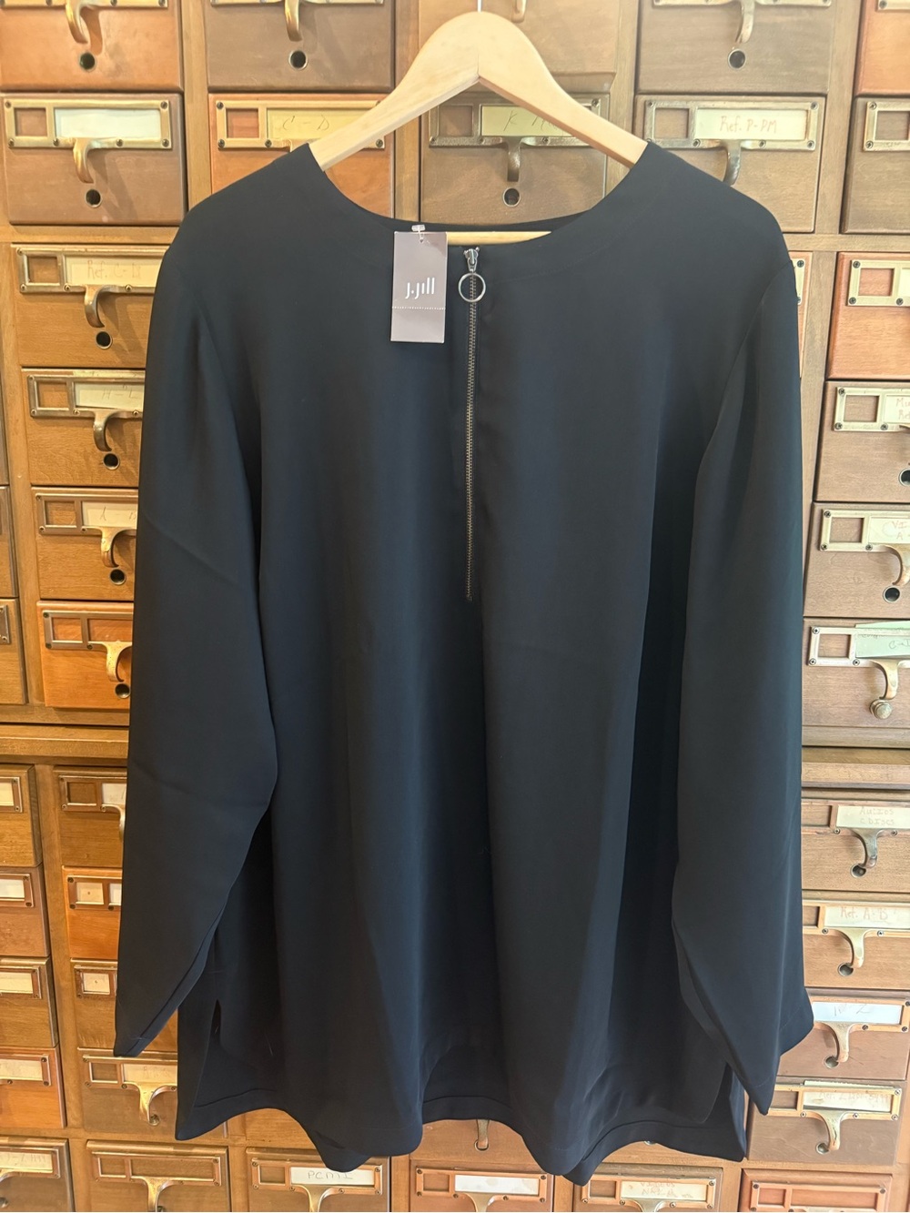 2X NWT J. Jill Wearever Collection Black Long-Sleeve Zip-Front Tunic Top
